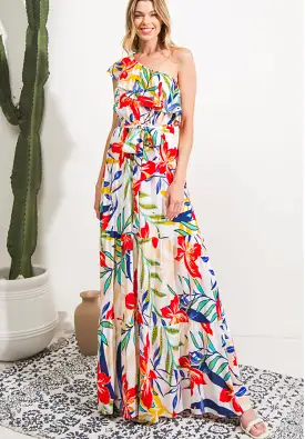 17738 One Shoulder Printed maxi dress