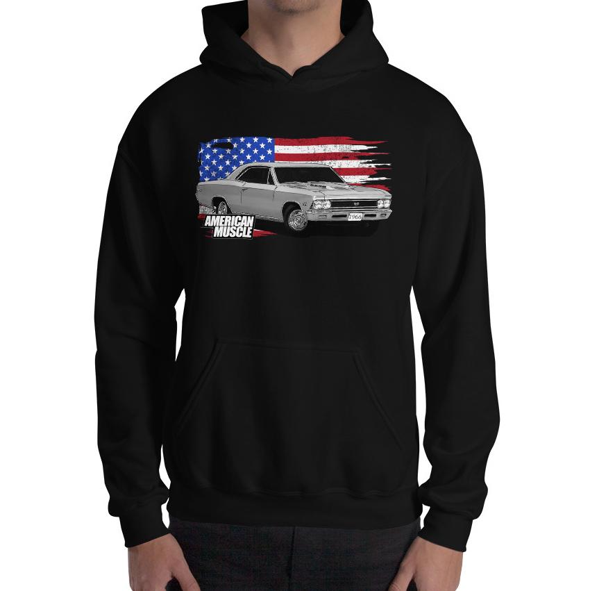 1966 Chevelle Car Hoodie Sweatshirt With American Flag