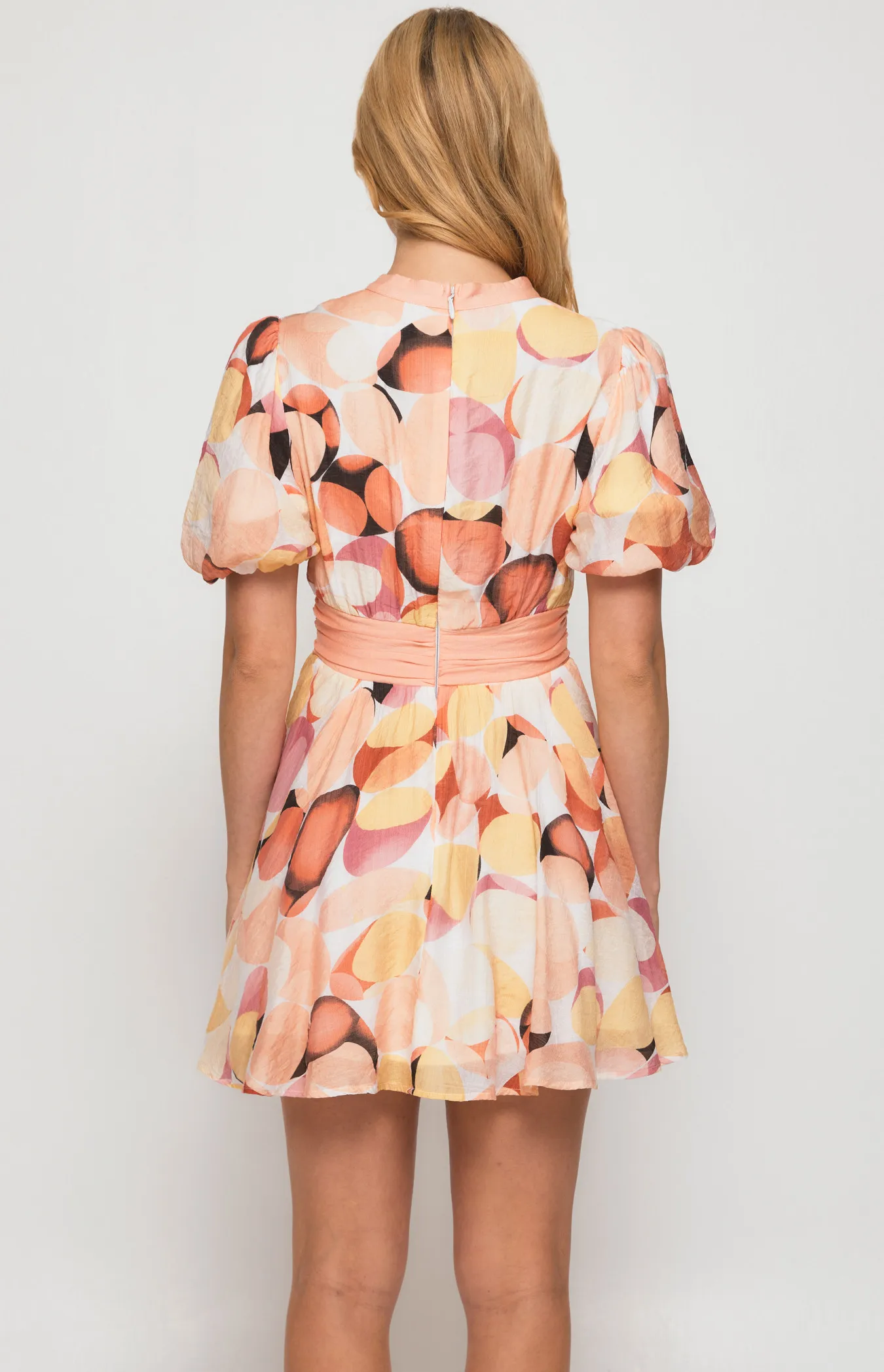 Abstract Print Contrast Panel Mini Dress with Button Details (WDR532B)