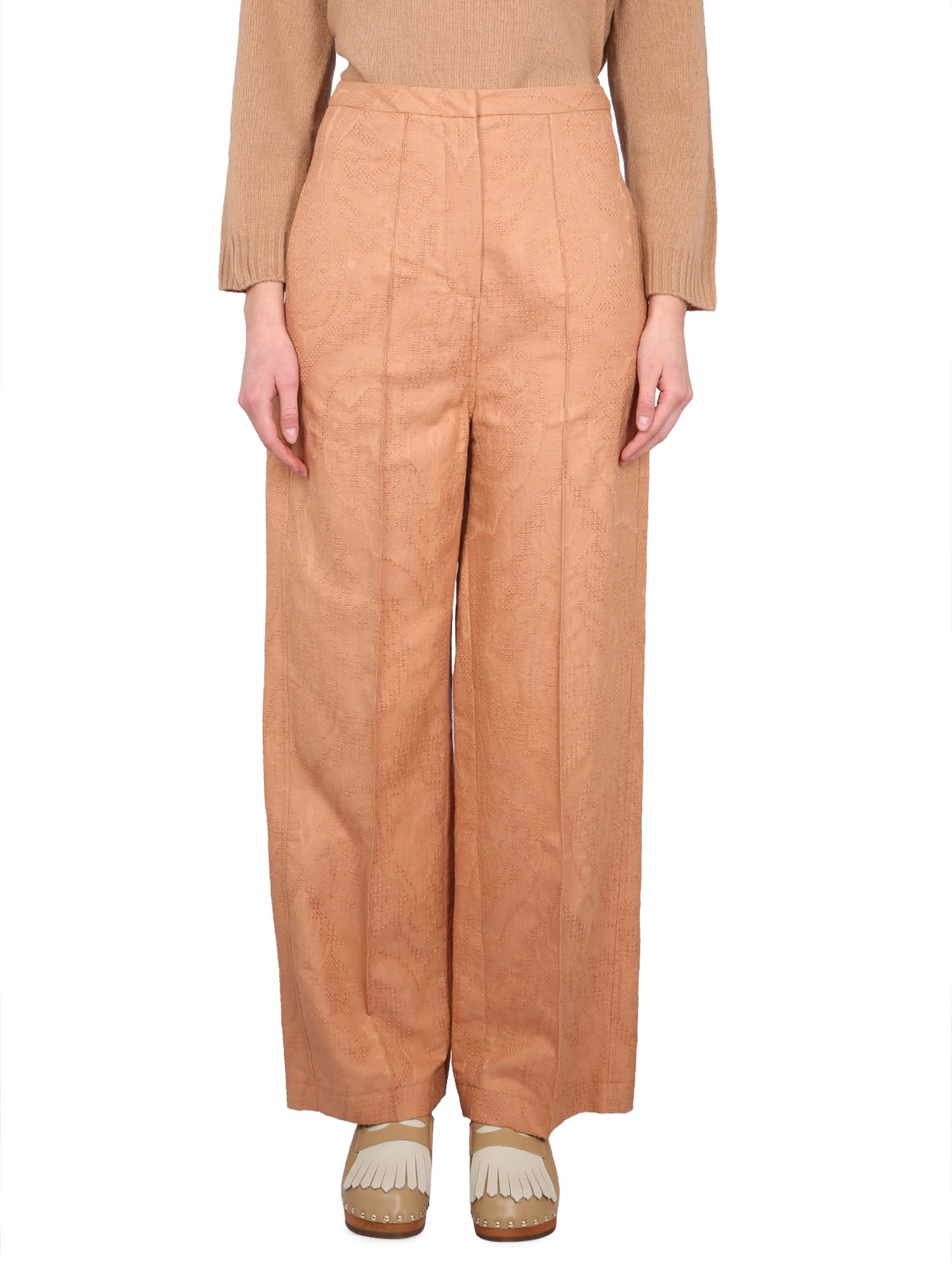 ALYSI    AJOURE' COTTON-LINEN BLEND PANTS