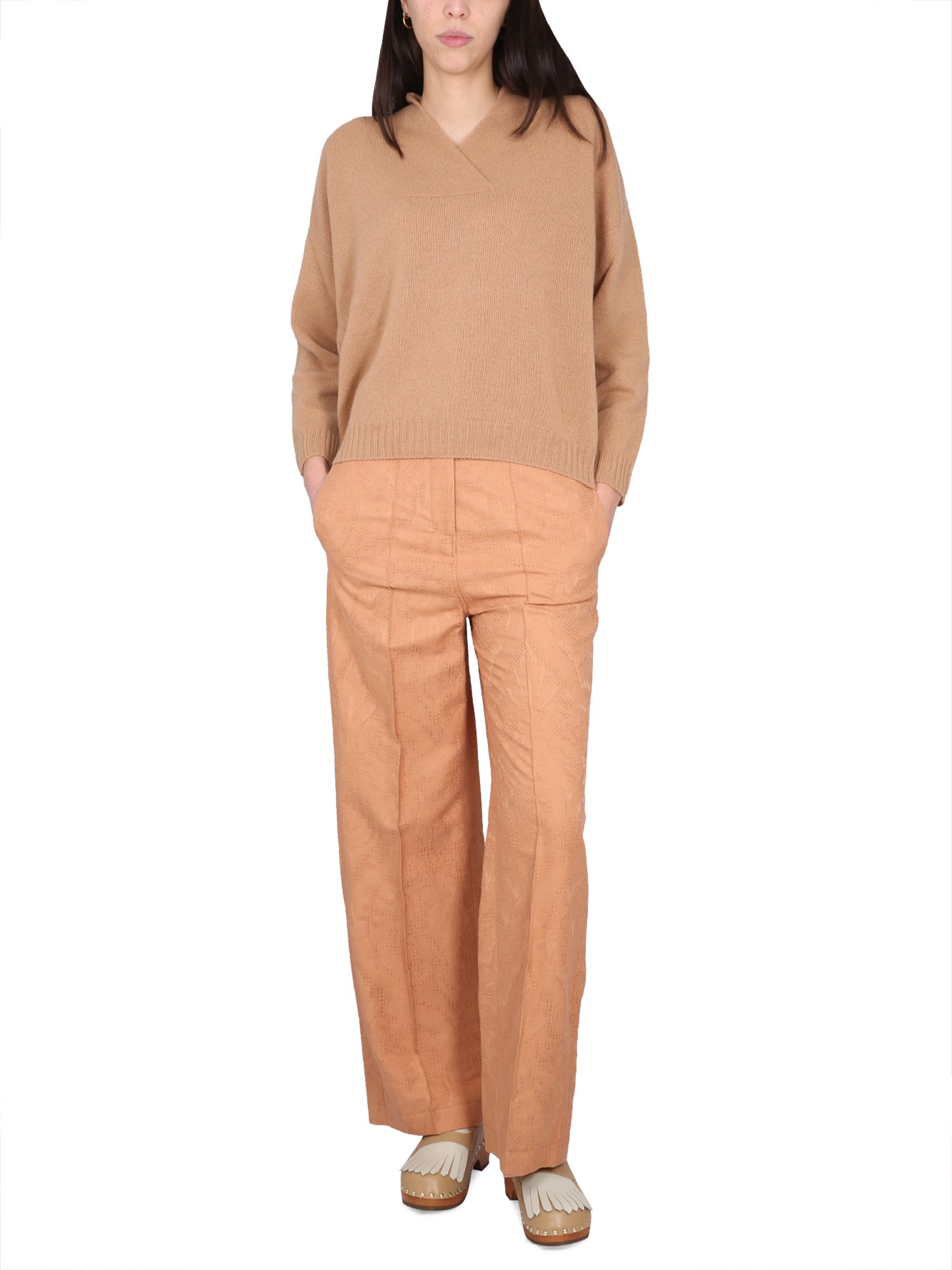 ALYSI    AJOURE' COTTON-LINEN BLEND PANTS