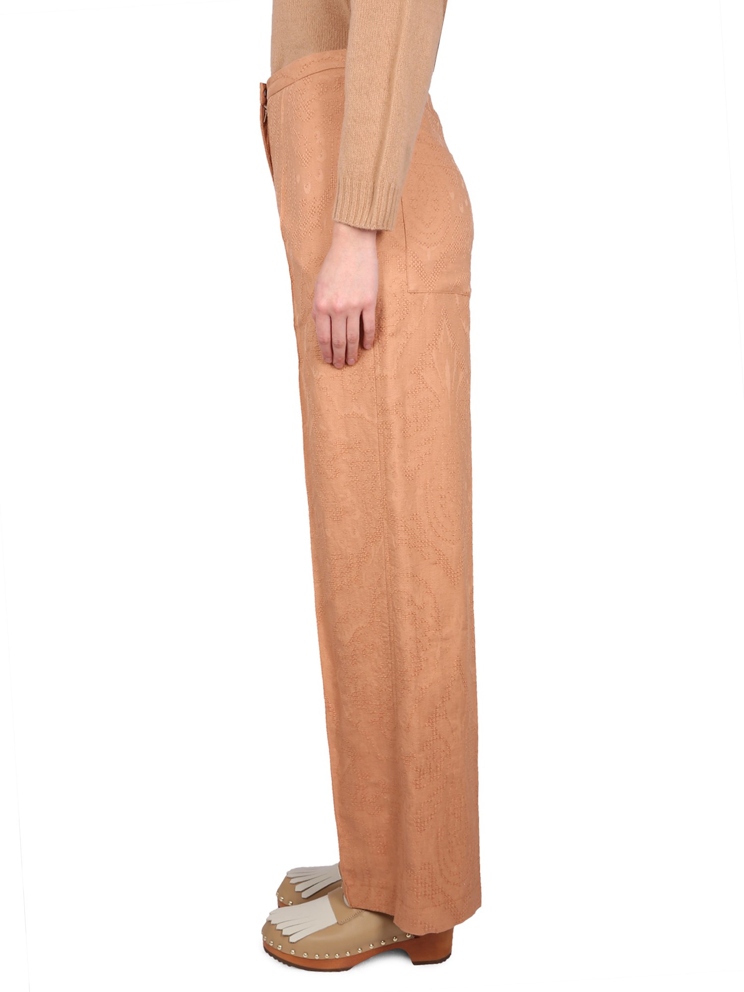 ALYSI    AJOURE' COTTON-LINEN BLEND PANTS