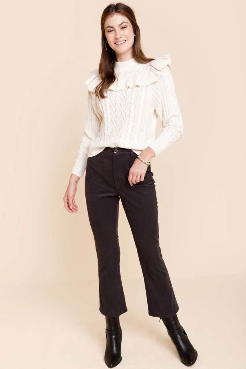 Astor Cable Ruffled Pullover Sweater