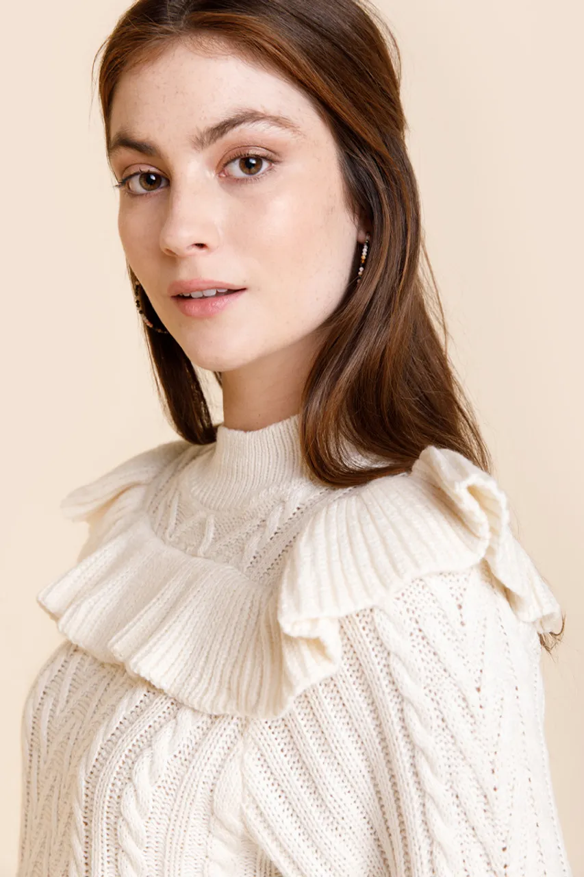 Astor Cable Ruffled Pullover Sweater