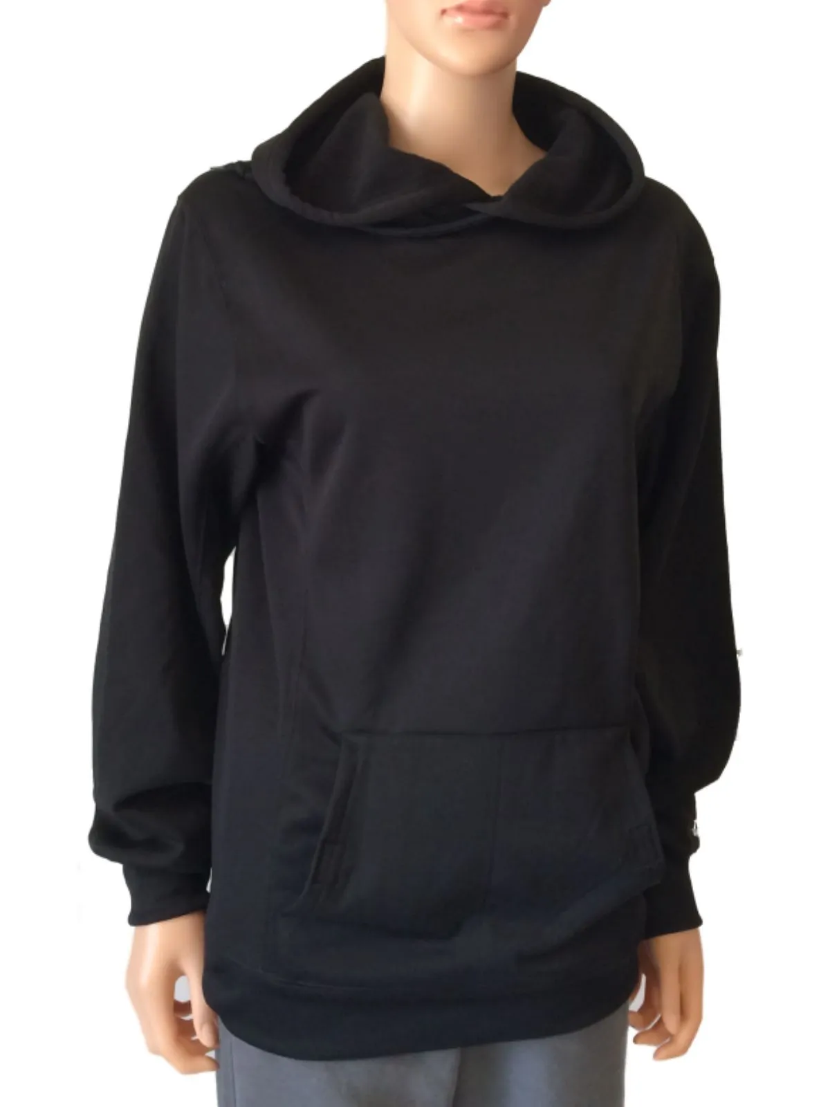 Badger Sport Black WOMENS LS Pullover Hoodie Sweatshirt with Double Pockets