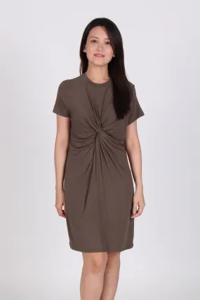 Basic Front Loop Cotton Tee Dress in Brown