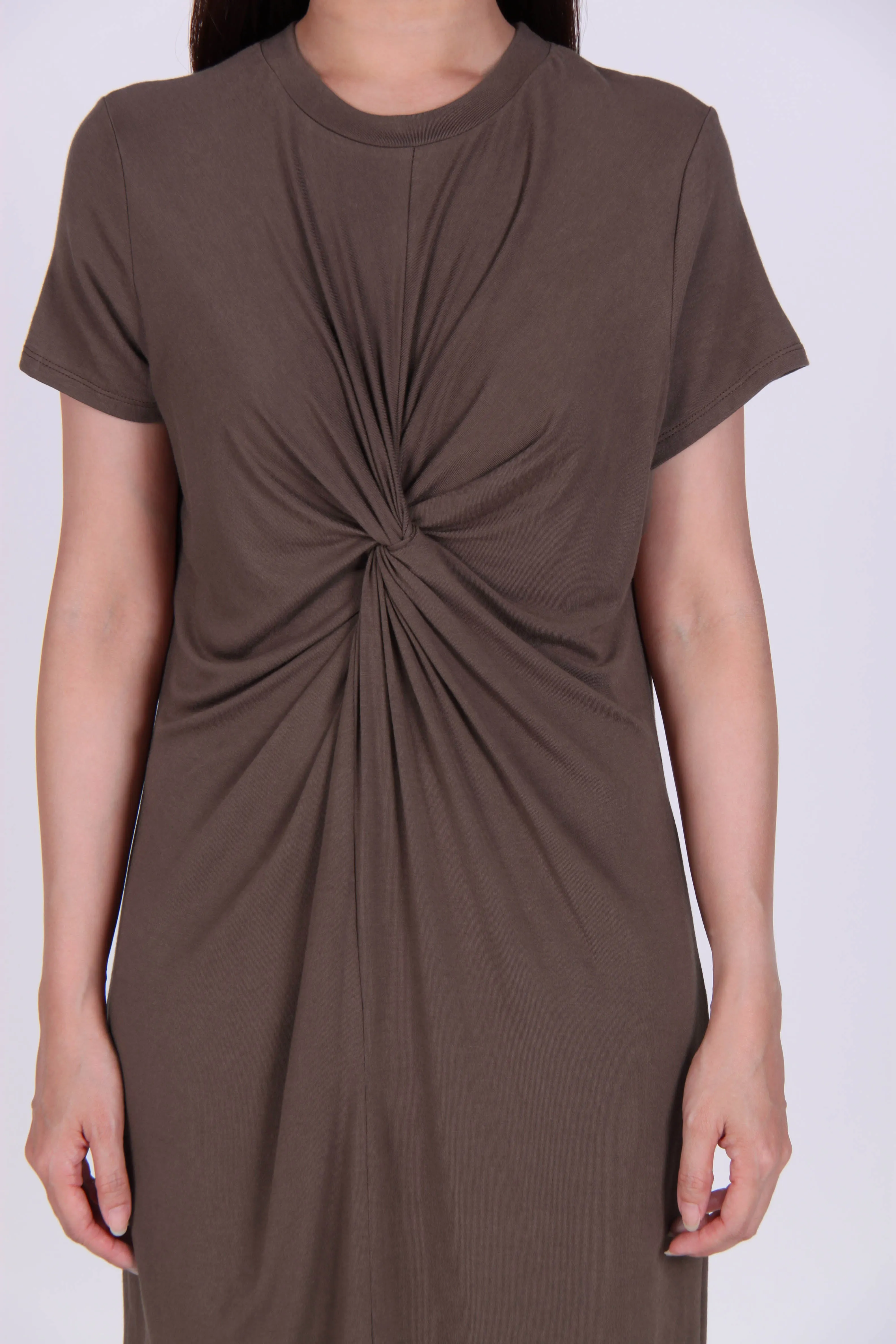 Basic Front Loop Cotton Tee Dress in Brown