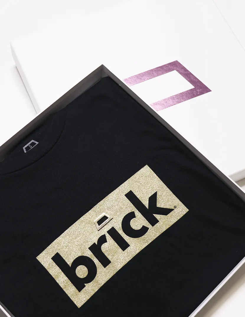 brick 14k gold bonded short sleeve shirt - black / yellow gold