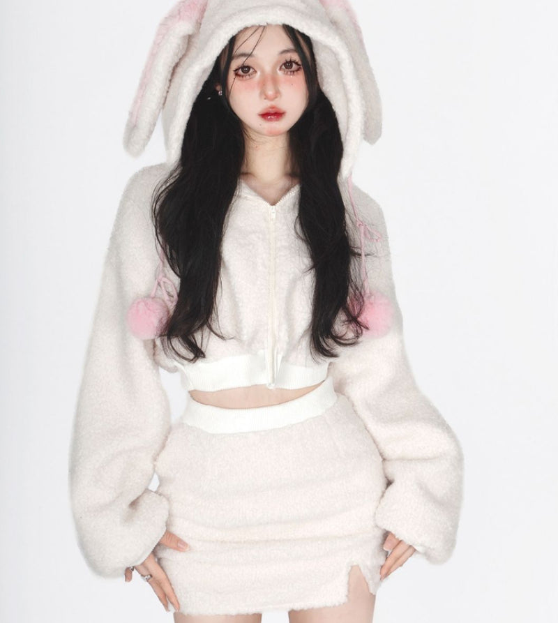 Bunny Hooded Top + Cute Bunny Mini Skirt - Kimi