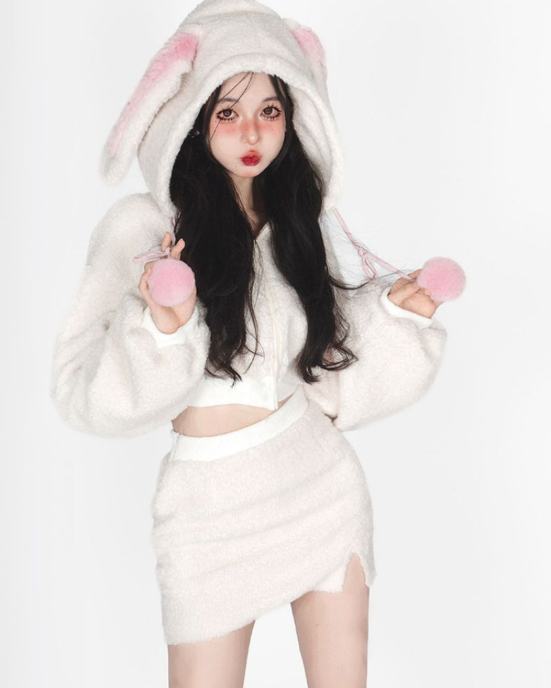 Bunny Hooded Top + Cute Bunny Mini Skirt - Kimi