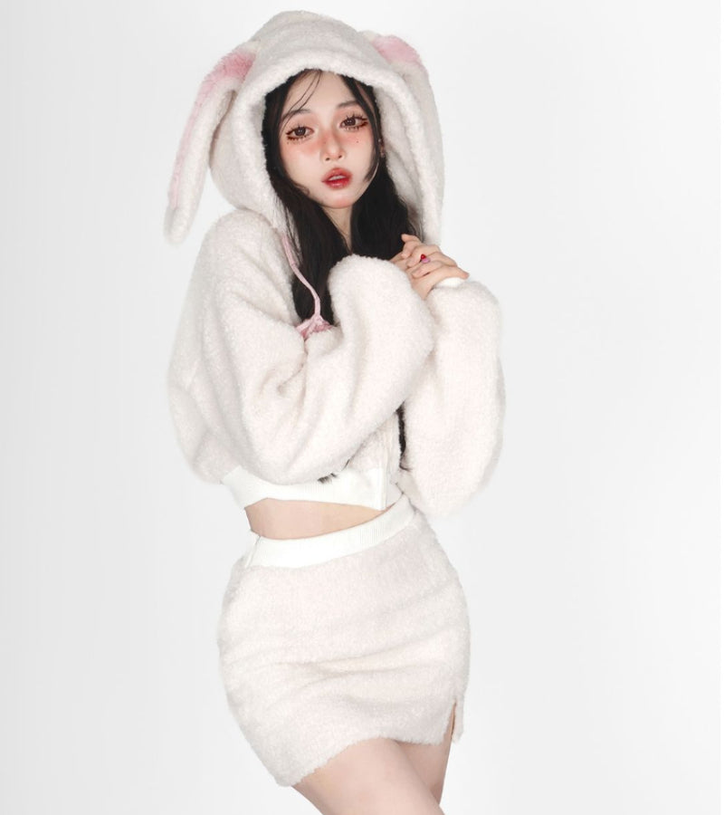 Bunny Hooded Top + Cute Bunny Mini Skirt - Kimi