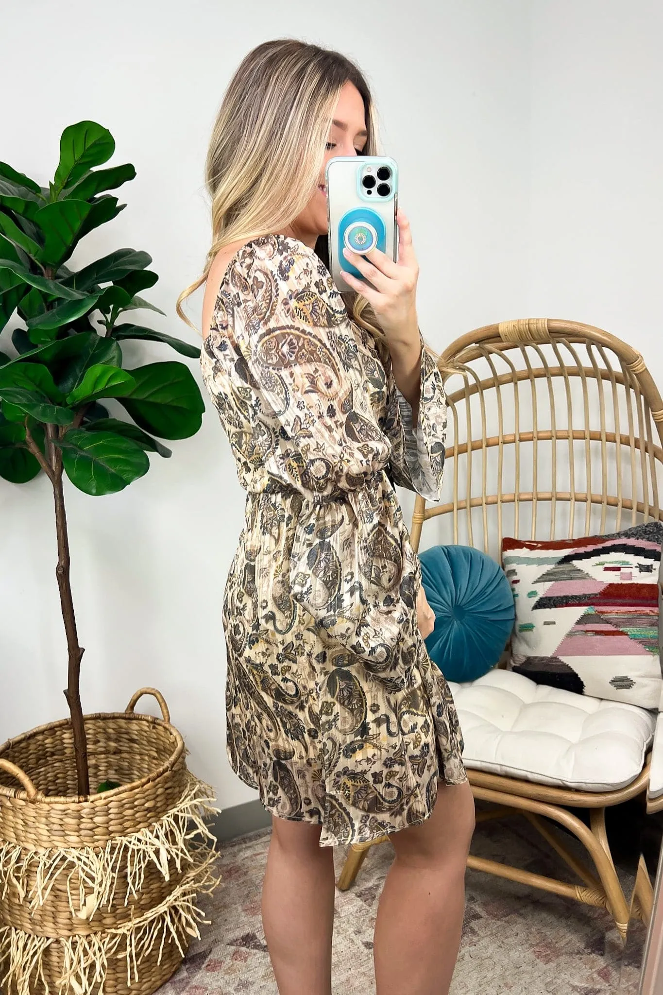 Caribel Paisley Ruched Cutout Front Dress - FINAL SALE