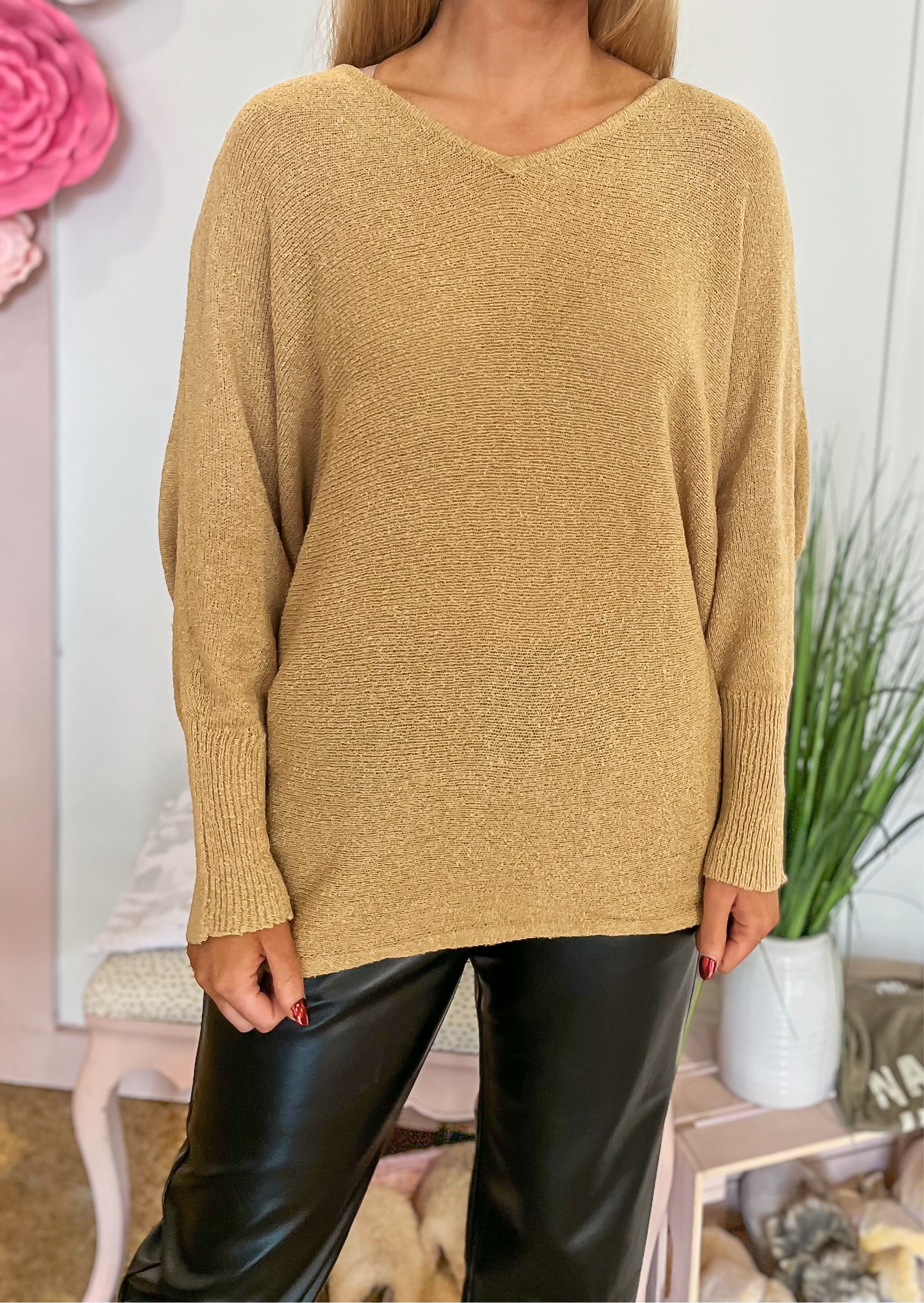 Casual Tan Sweater Blouse