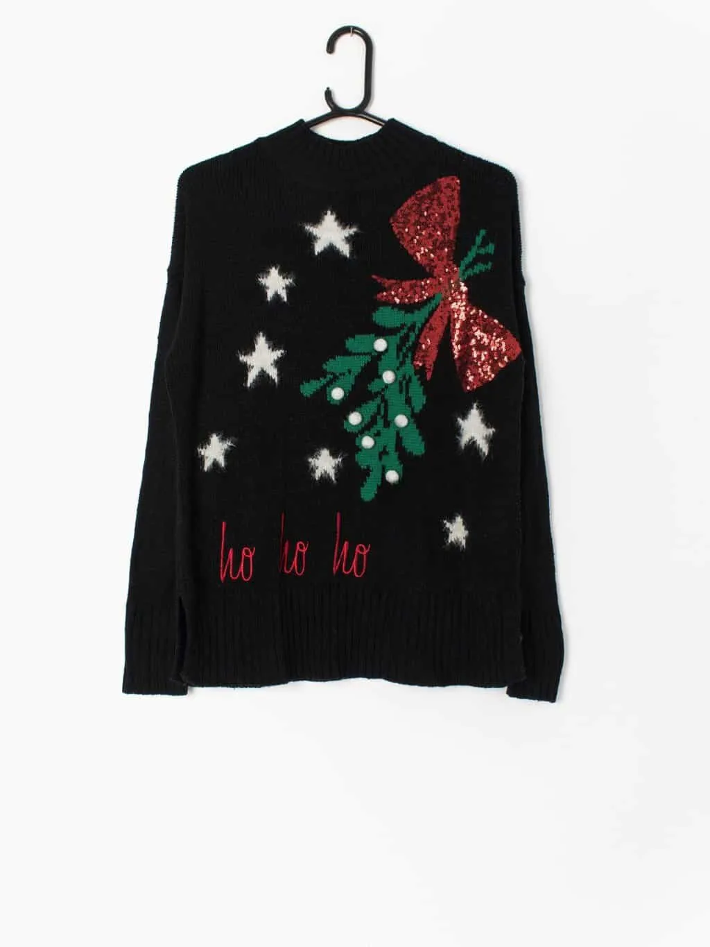 Christmas sweater with large red sequin bow – Small