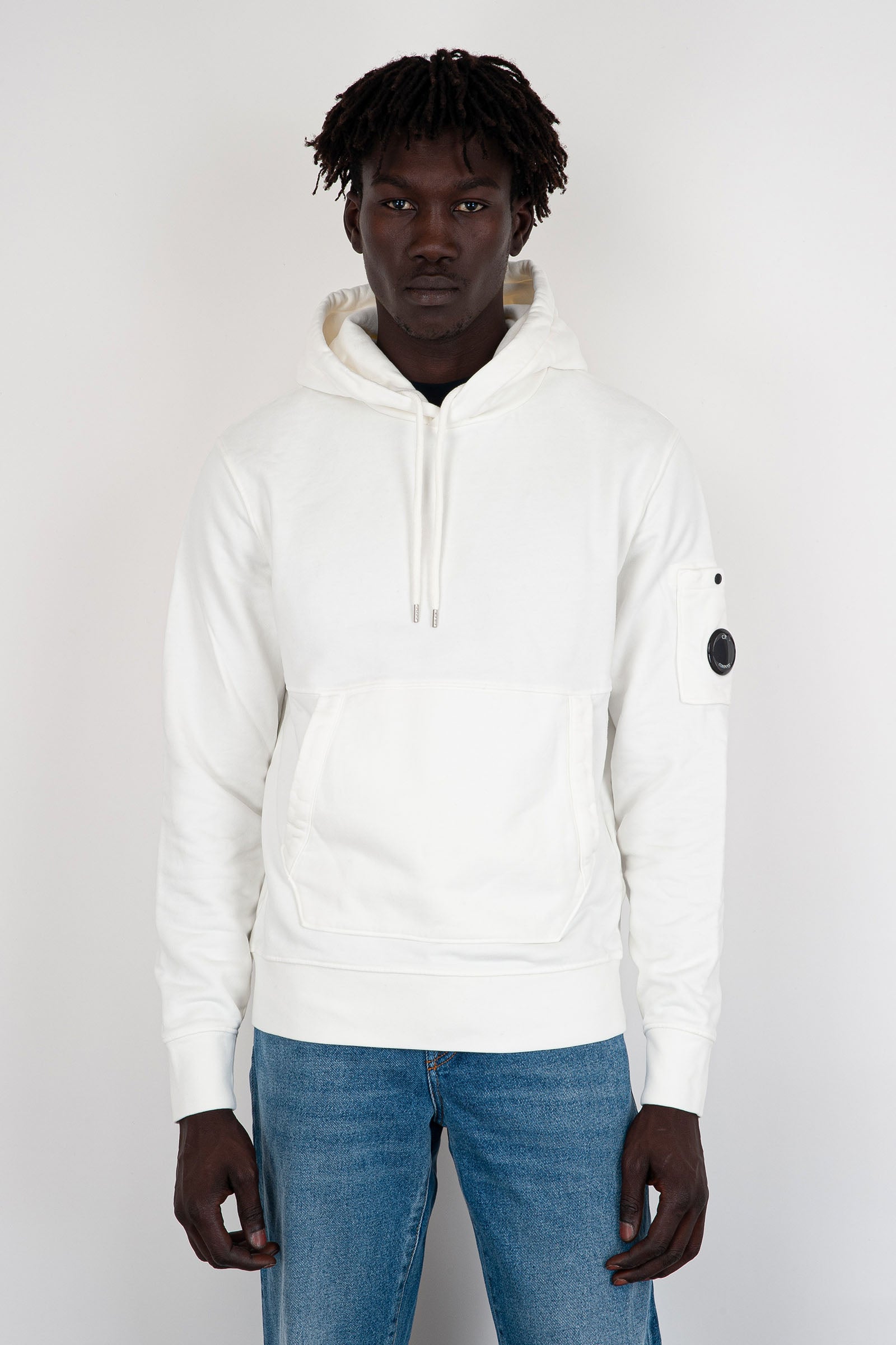 CP Company Felpa Diagonal Fleece Hoodie in Cotone Bianco