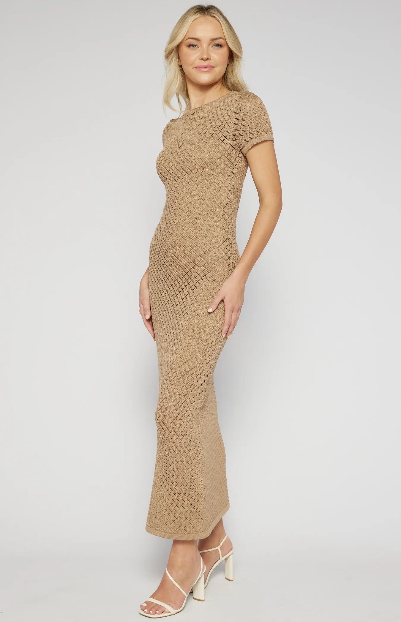 Crochet Knit Textured Midi Dress with Slip Lining (SKN820) 