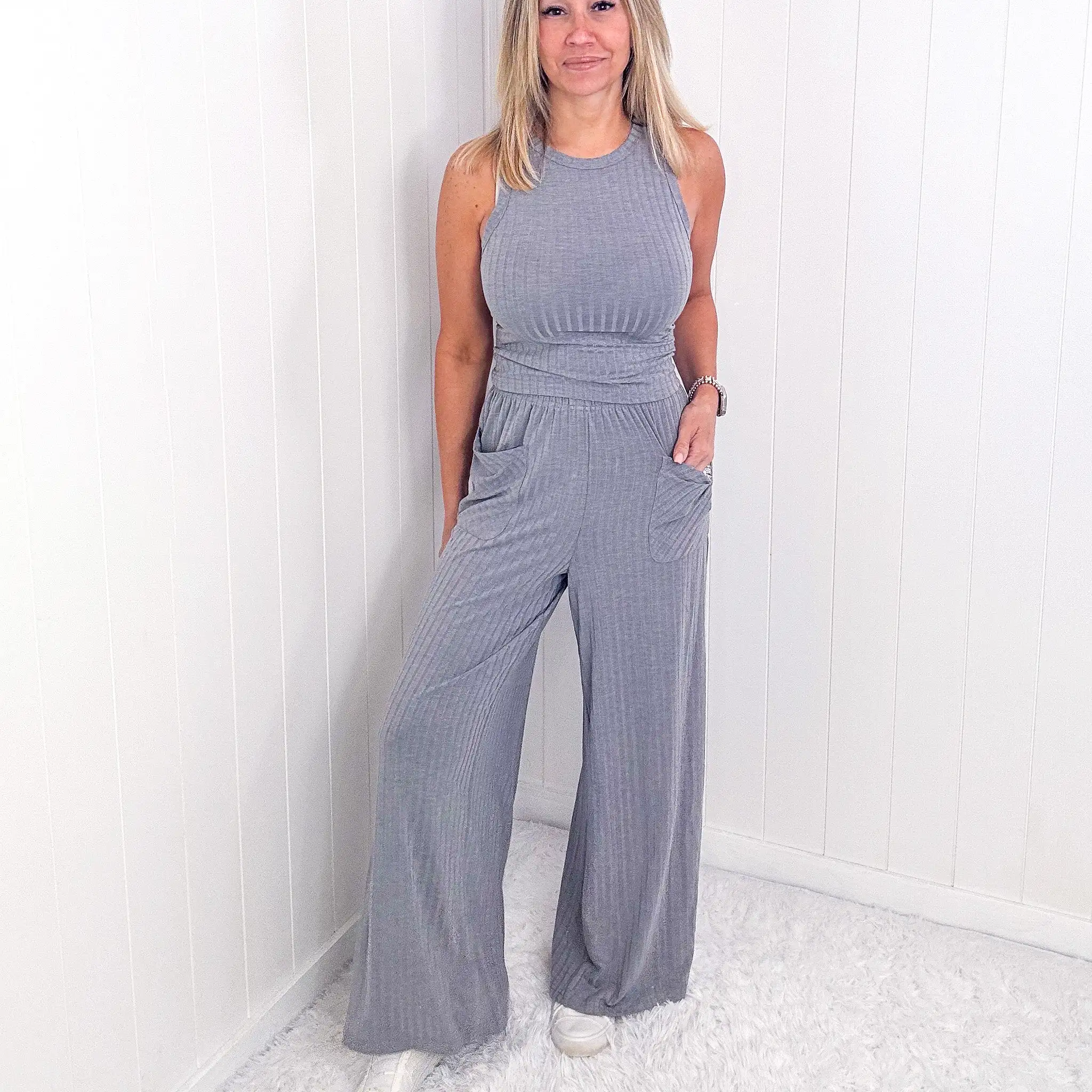 Easy Classy Sassy Ribbed Tank and Wide Leg Pants Sets in 5 Colors