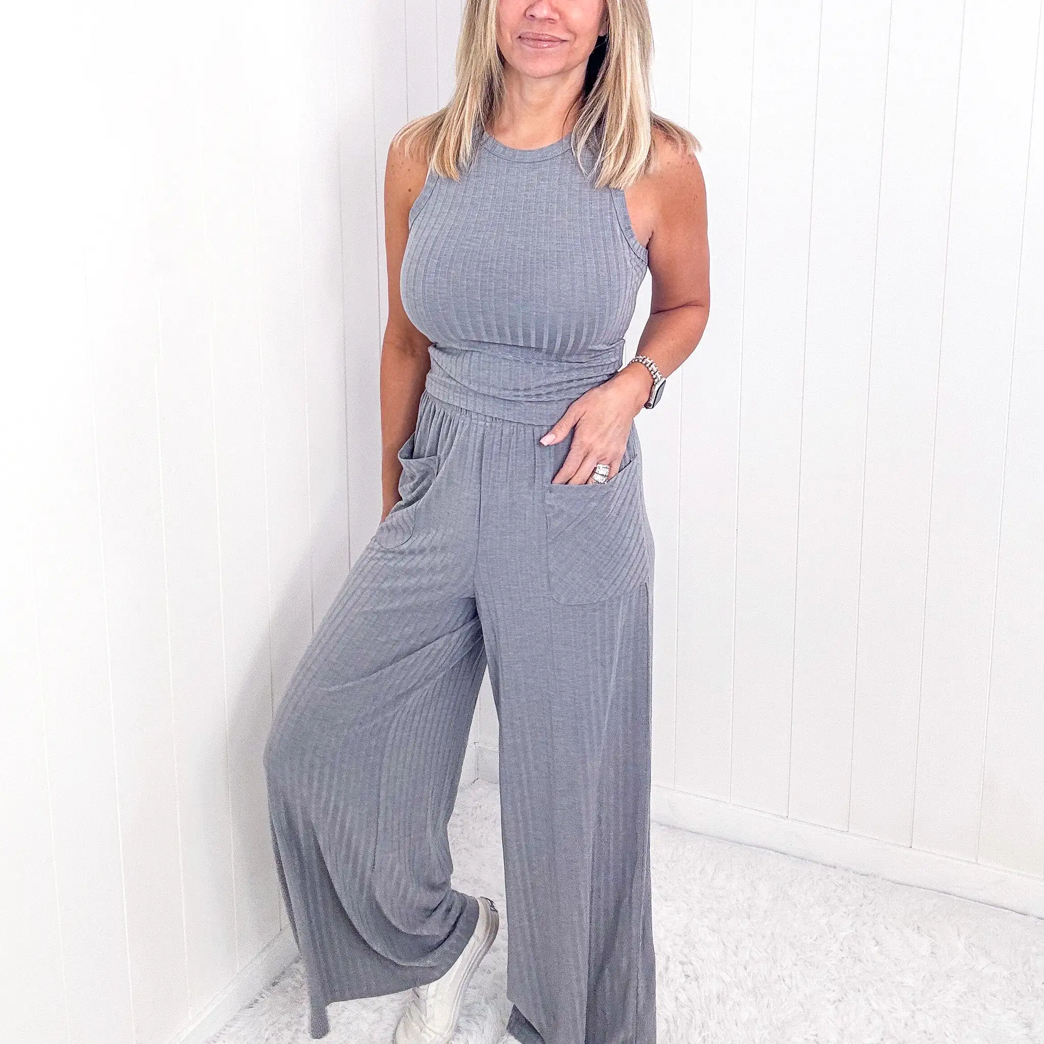 Easy Classy Sassy Ribbed Tank and Wide Leg Pants Sets in 5 Colors