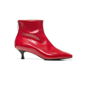 --Femme Red Leather Ankle Boots-