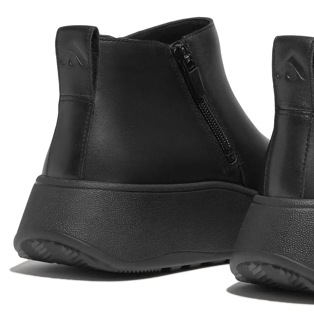 Fit-Flop F-Mode Flatform Zip Ankle Boots Black -    