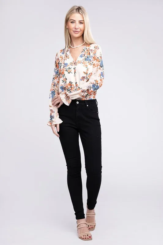 Floral Long-Sleeved Chiffon Blouse