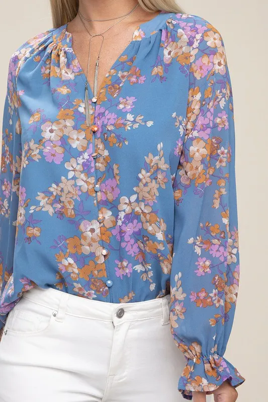 Floral Long-Sleeved Chiffon Blouse