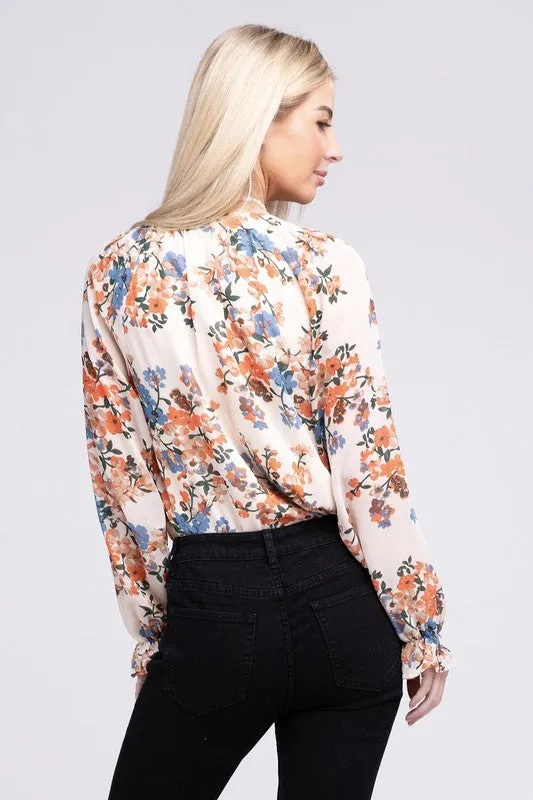 Floral Long-Sleeved Chiffon Blouse