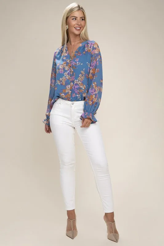 Floral Long-Sleeved Chiffon Blouse