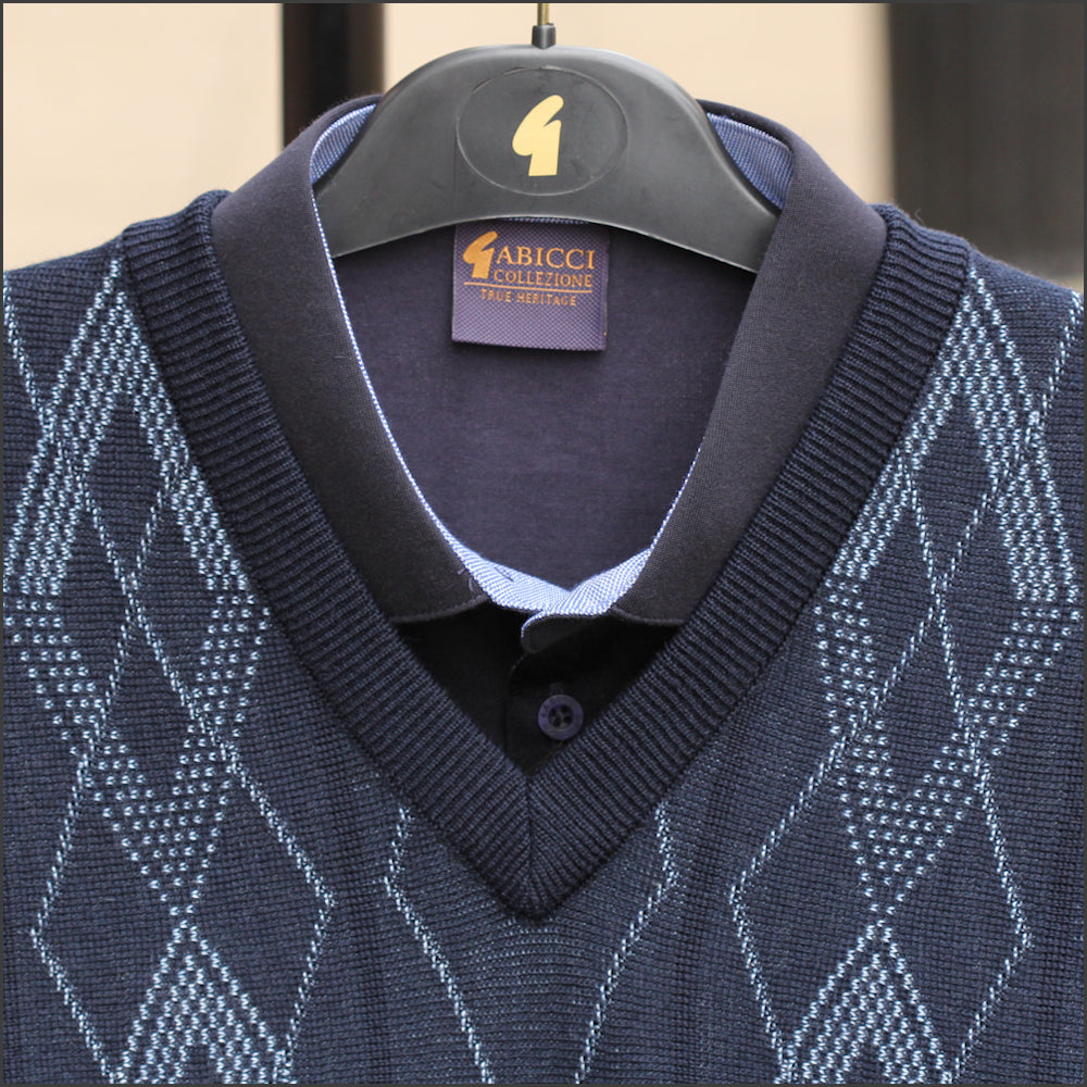 Gabicci M02 Navy Patterned V Neck<>