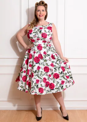 Hearts & Roses Hazel Floral 50's Swing Dress Ivory