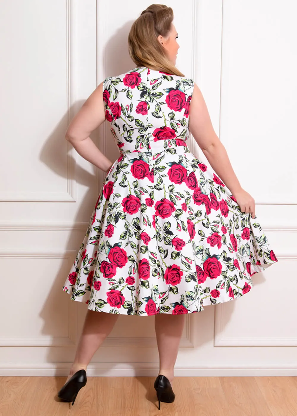 Hearts & Roses Hazel Floral 50's Swing Dress Ivory