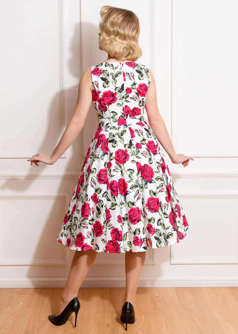 Hearts & Roses Hazel Floral 50's Swing Dress Ivory