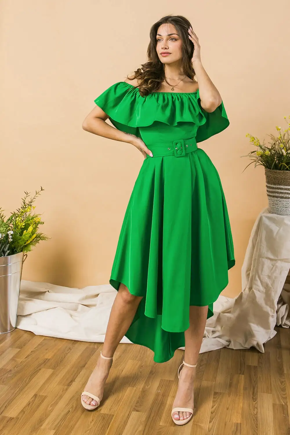 JD6939 Off shoulder low hi dress