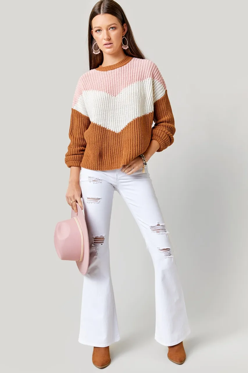 Kendra Chevron Colorblock Pullover Sweater