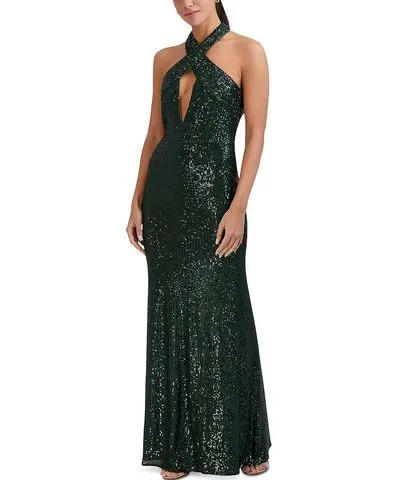 Laundry by Shelli Segal Womens Halter Sequined Evening Dress