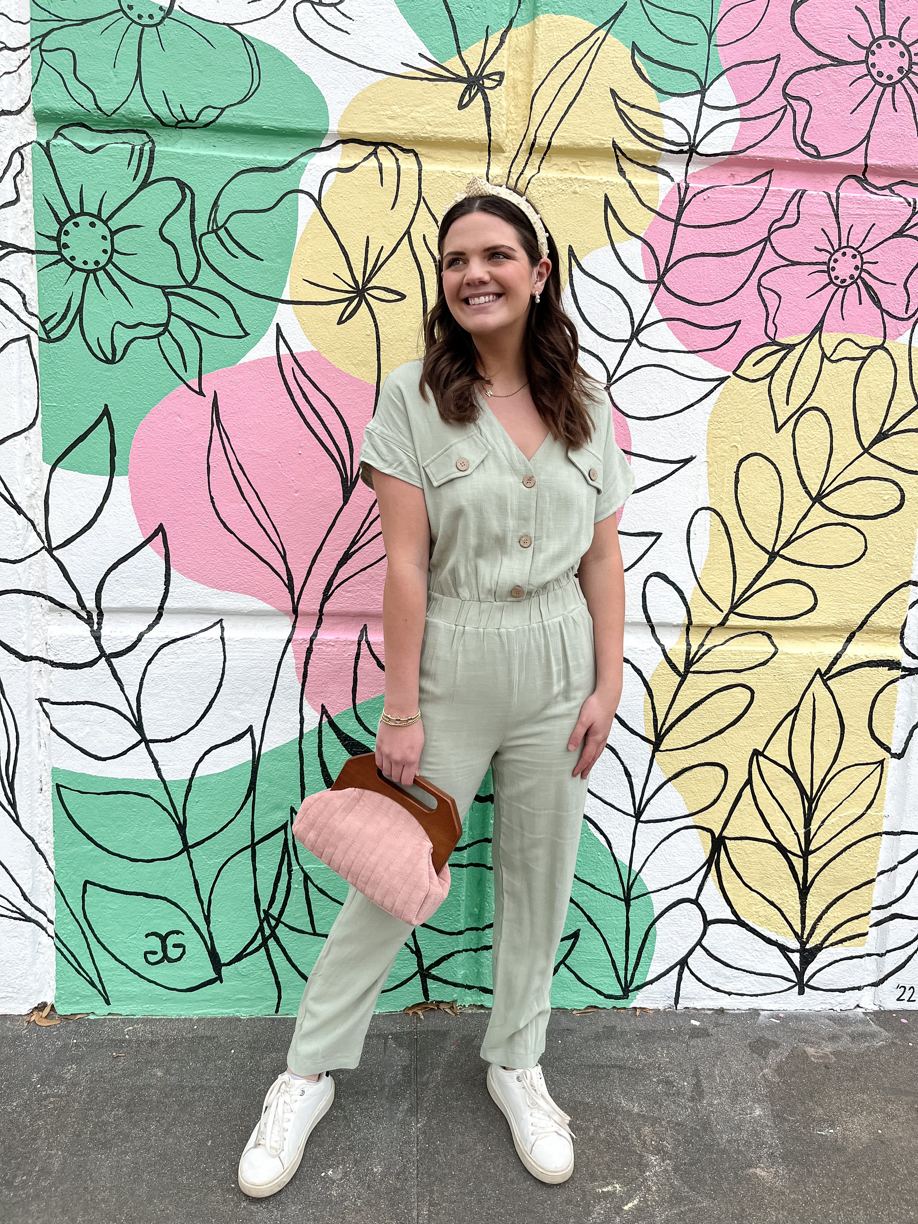 LINEN V NECK JUMPSUIT - SAGE