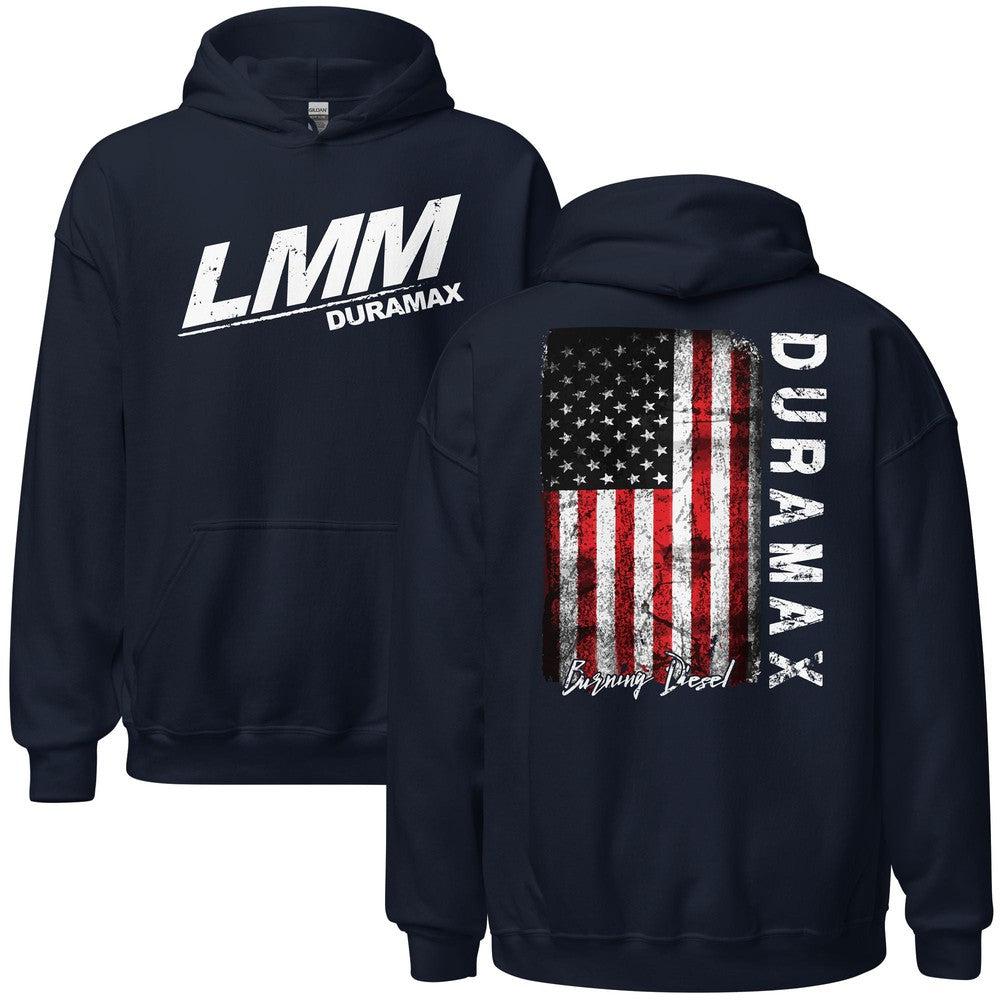 LMM Duramax Hoodie Sweatshirt With American Flag On Back