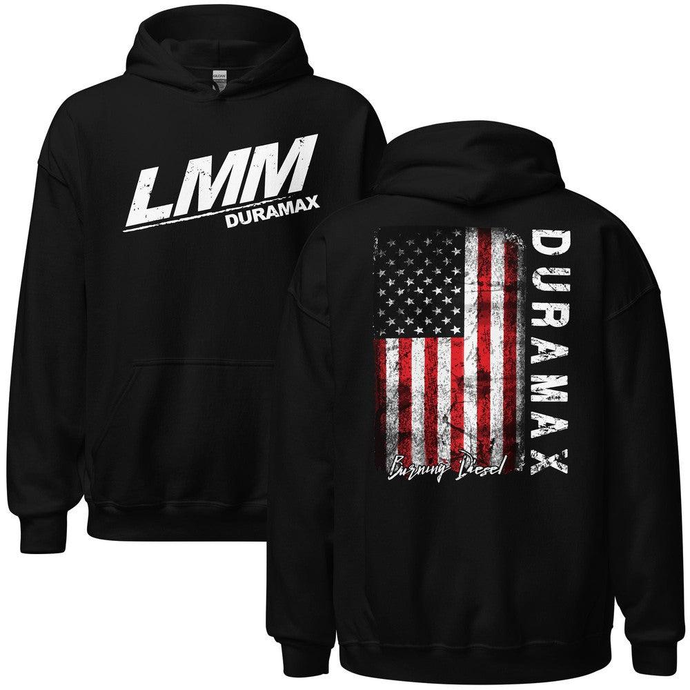 LMM Duramax Hoodie Sweatshirt With American Flag On Back