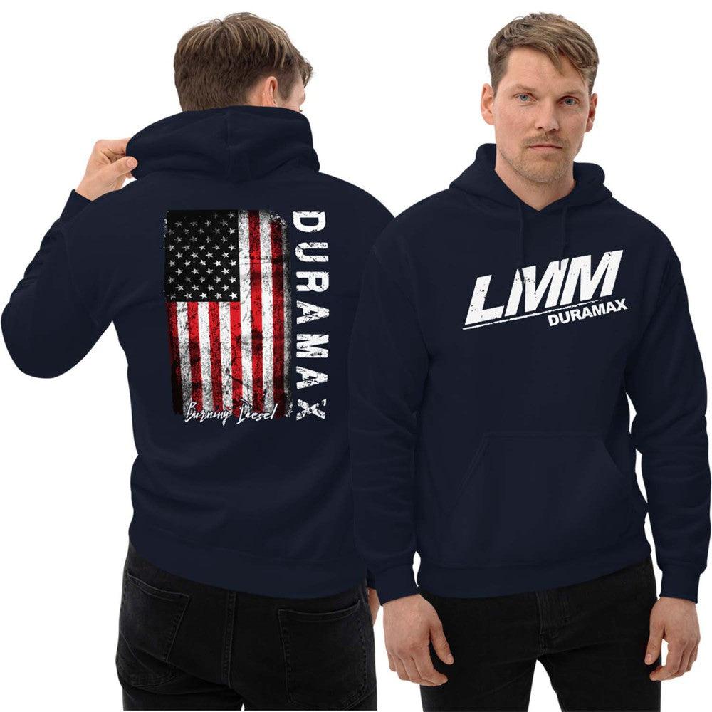 LMM Duramax Hoodie Sweatshirt With American Flag On Back