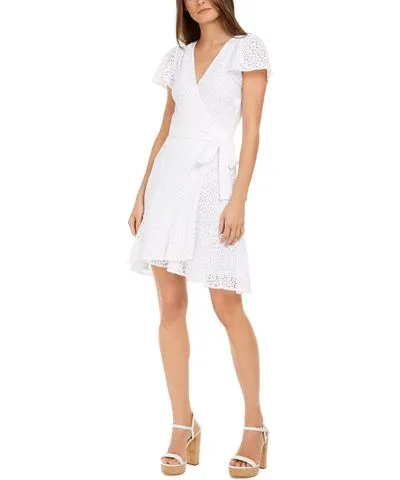 MICHAEL Michael Kors Womens Lace Short Sleeves Wrap Dress