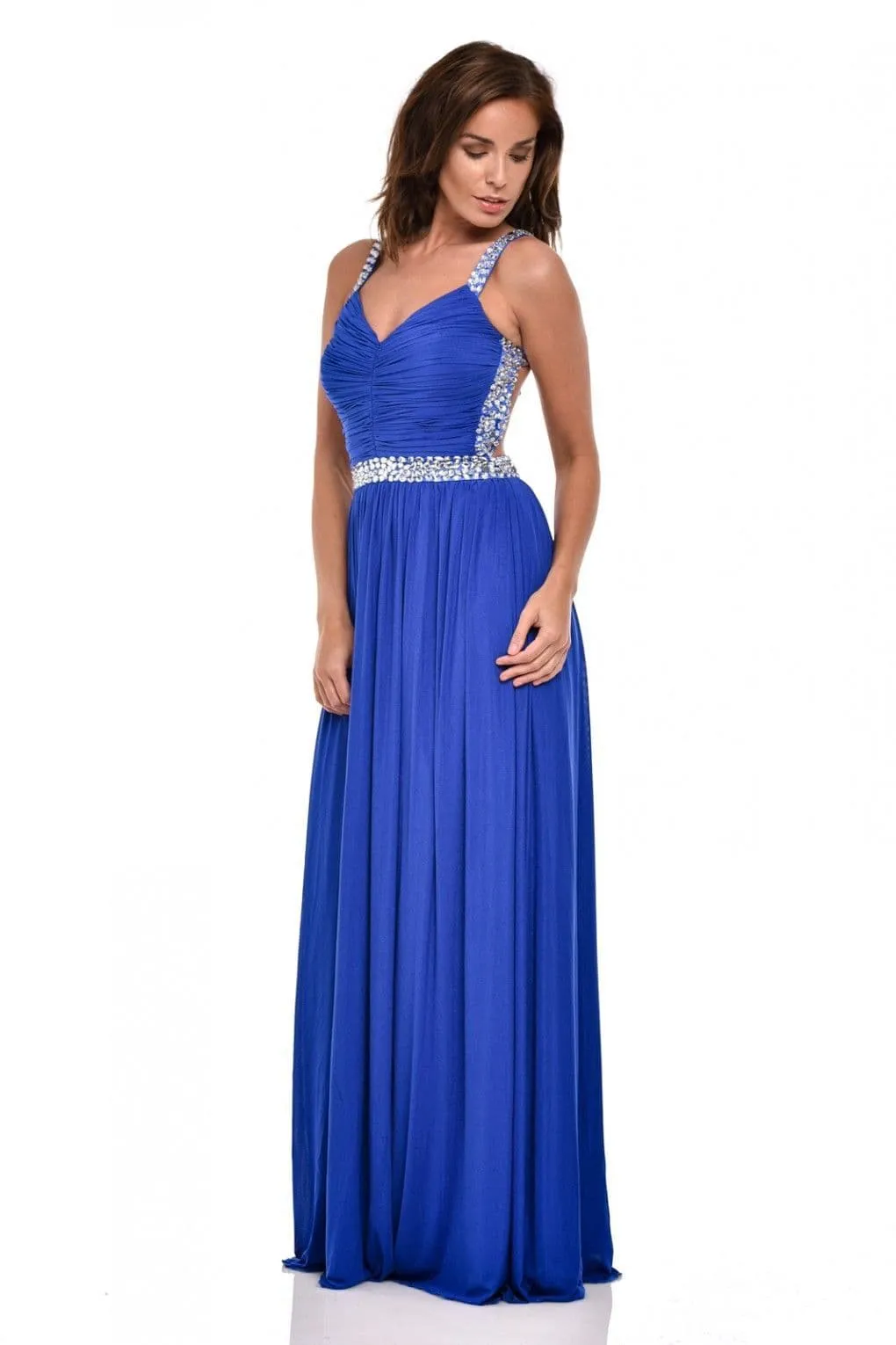 NAZZ COLLECTION NOLA ROYAL BLUE BACKLESS MAXI GRECIAN DRESS