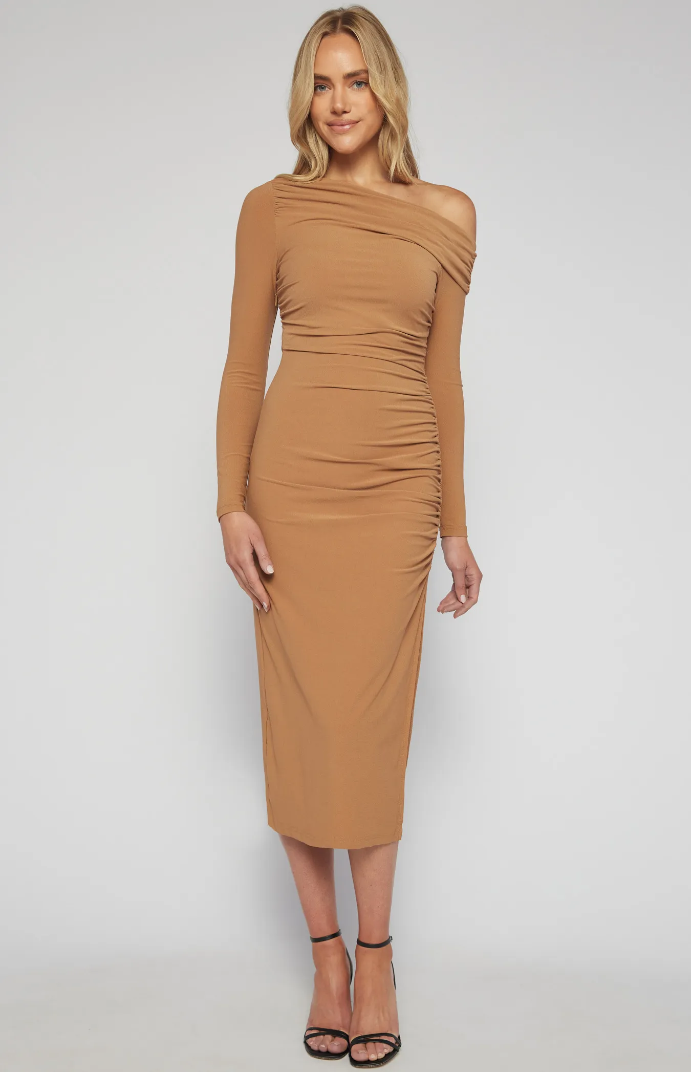 One Shoulder Ruche Detail Jersey Midi Dress (SDR1566A)