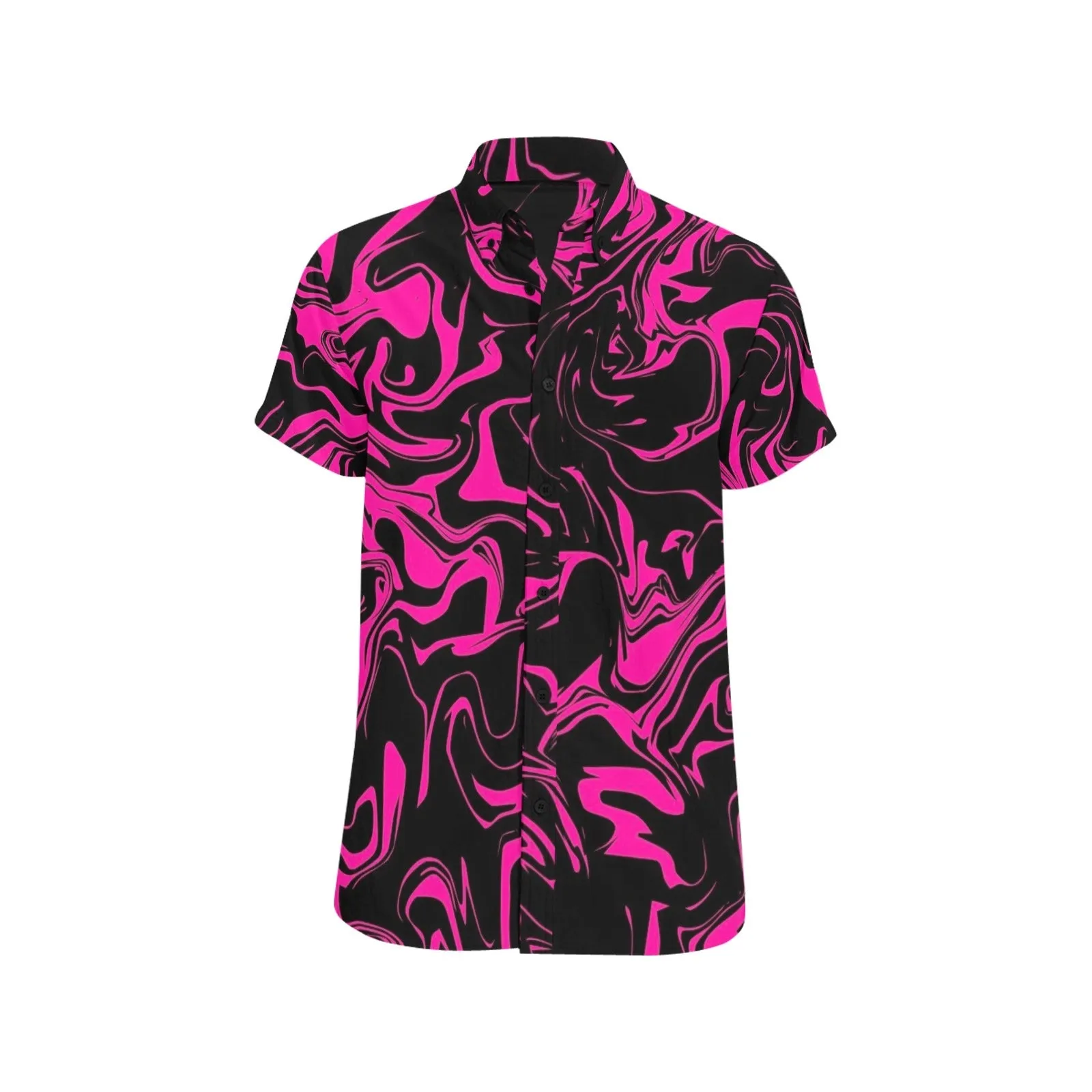 Pink and Black Oil Spill Men's Big & Tall Short Sleeve Button Up Shirt