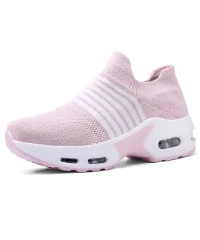 Pink white stripe flyknit slip on shoe sneaker