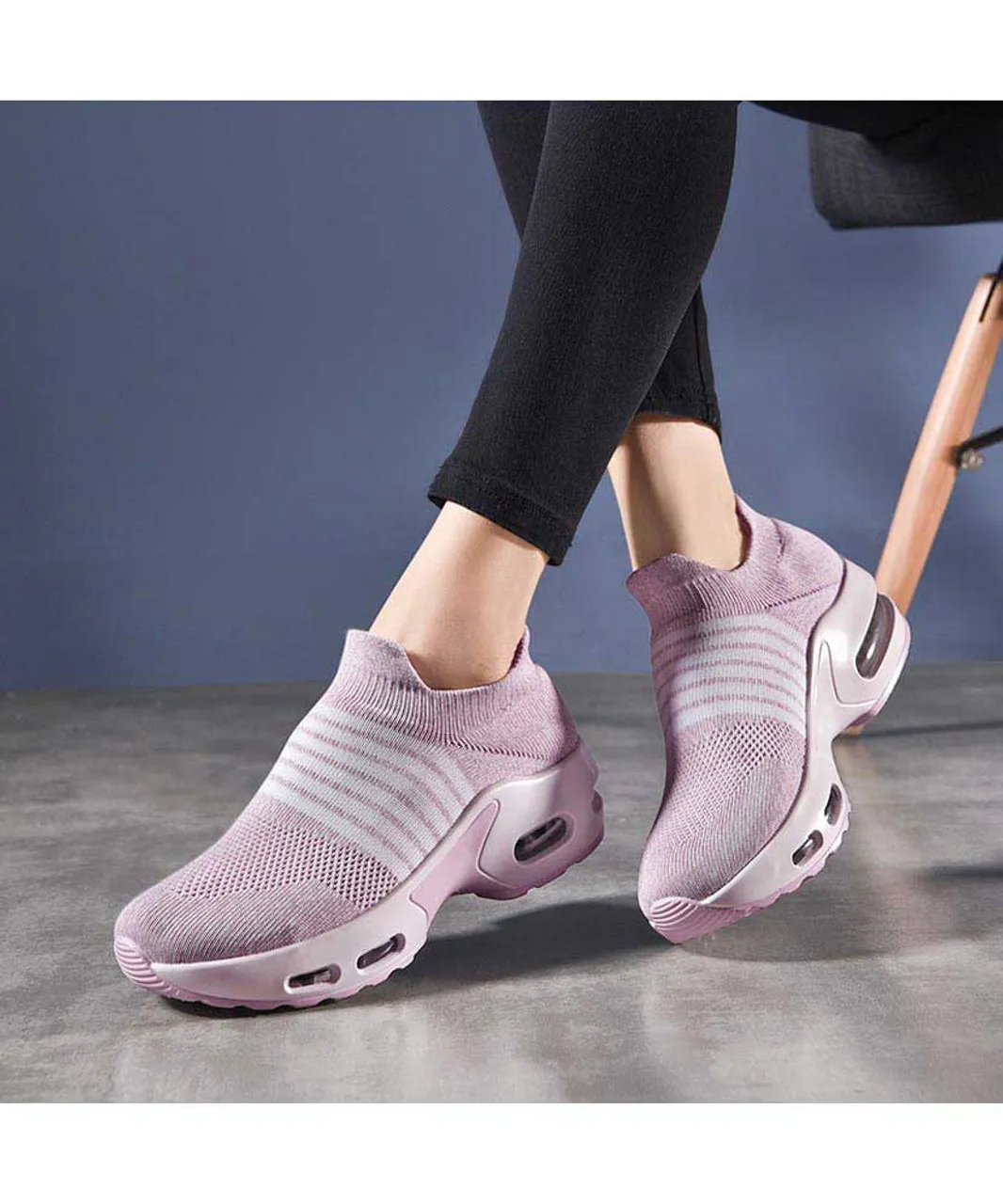 Pink white stripe flyknit slip on shoe sneaker