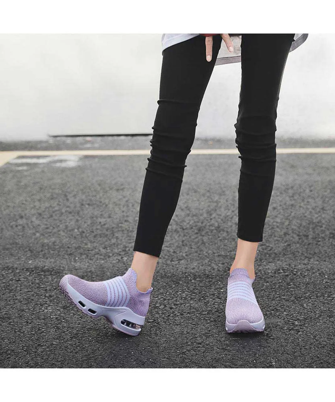 Pink white stripe flyknit slip on shoe sneaker