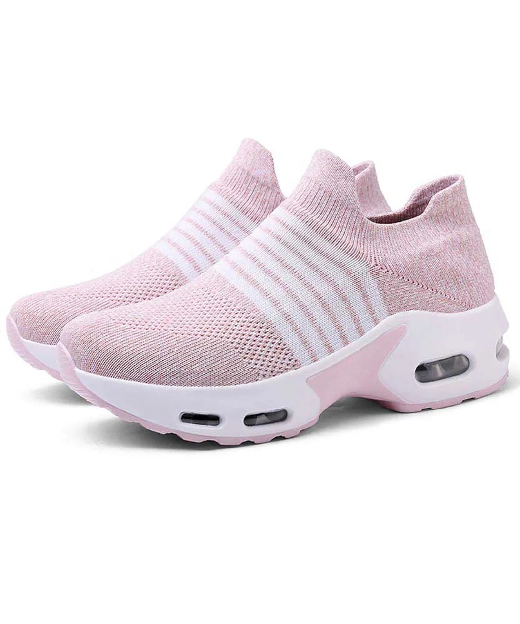 Pink white stripe flyknit slip on shoe sneaker