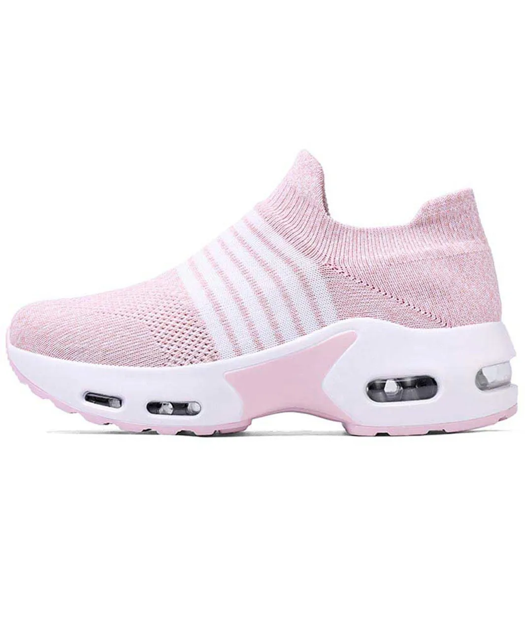 Pink white stripe flyknit slip on shoe sneaker