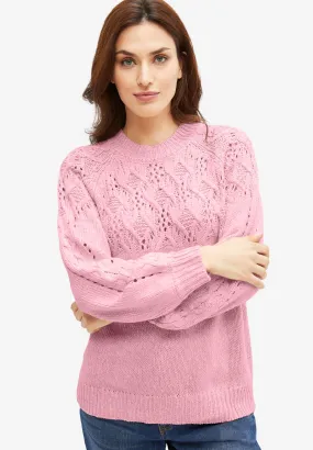 Pointelle Yoke Pullover Sweater