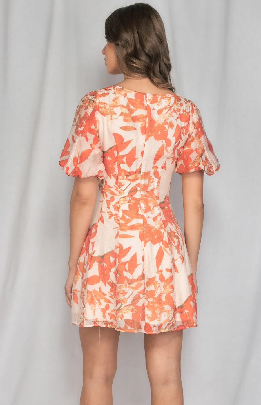 Printed Dress with Puff Sleeves and Seam Detailing (SDR1197A)